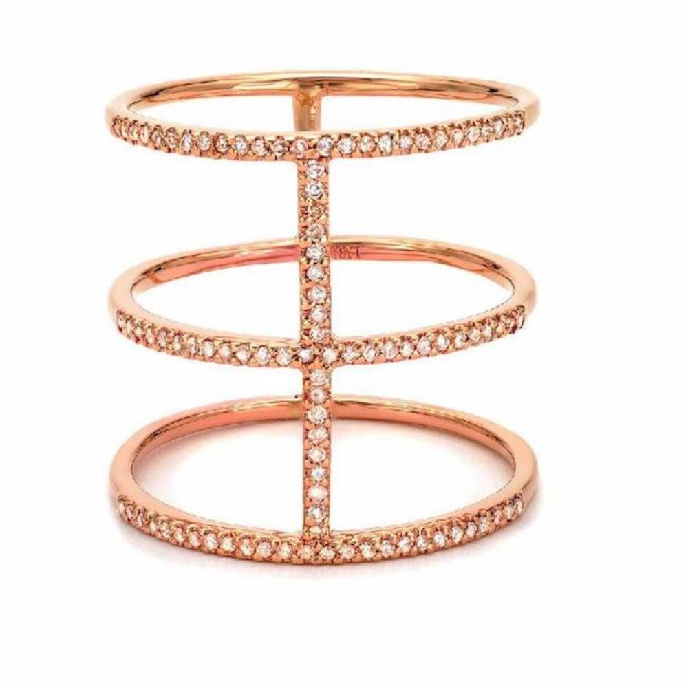 14k Pave 3 Row Diamond Royal Ring